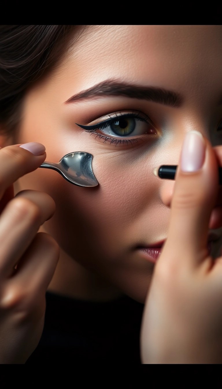 15 Mind-Blowing Makeup Hacks You Wish You Knew Sooner (Tip #8 Will Change Your Life!) - 4. Use a Spoon for Perfect Winged Eyeliner